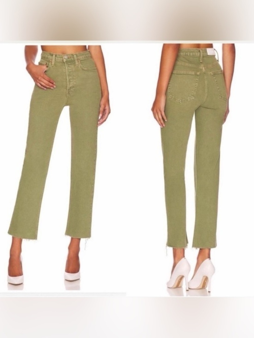 RE/DONE 70s Ultra High Rise Stove Pipe Jeans Sage Green Raw Hem 26